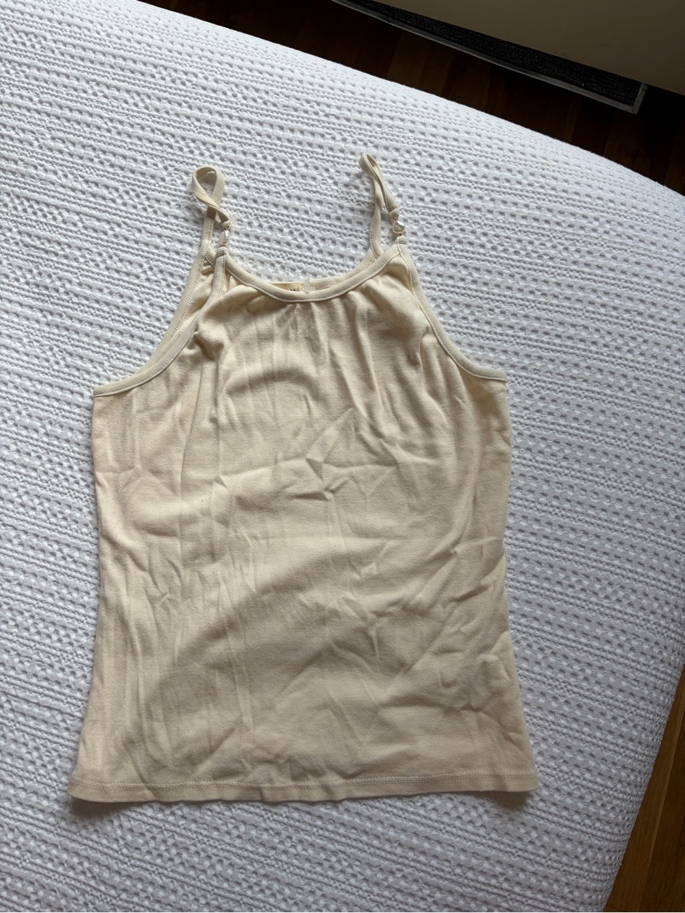 DONNI. Lightweight Cream Ribbed Adjustable-Strap Tank